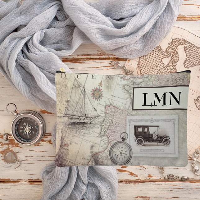 Vintage Reise Thema Monogramm Zubehörtasche (Von Creator hochgeladen)
