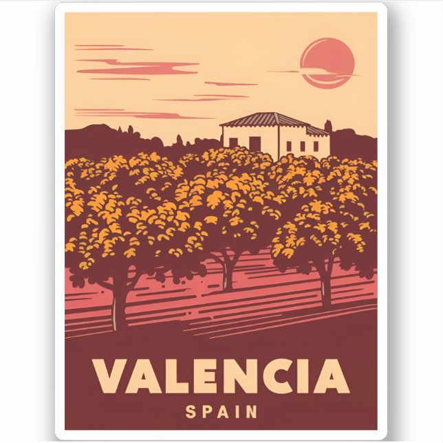 Vintage Reise Valencia Spanien Retro Landschaft Aufkleber (Vorderseite)