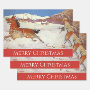 Vintage Reise, Winter in der Schweiz Weihnachten Geschenkpapier Set