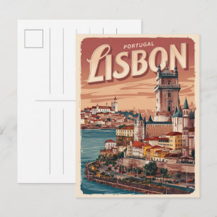 Vintage-Reiseandenken an Lissabon, Portugal, Wasse Postkarte