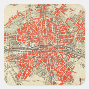 Vintage-Reisekarte von Paris. Alte Stadt. Retro-Fr Quadratischer Aufkleber