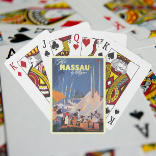 Vintage-Reisekunst Bahamas, Fliegen Sie nach Nassa Spielkarten