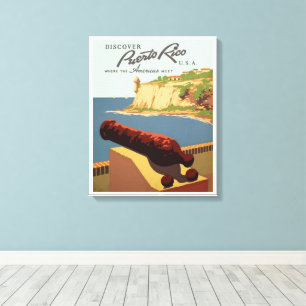 Vintage-Reisekunst, Entdecken Sie Puerto Rico! Leinwanddruck