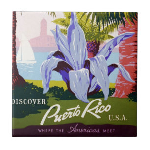 Vintage-Reisekunstposter, Entdecken Sie Puerto Ric Fliese