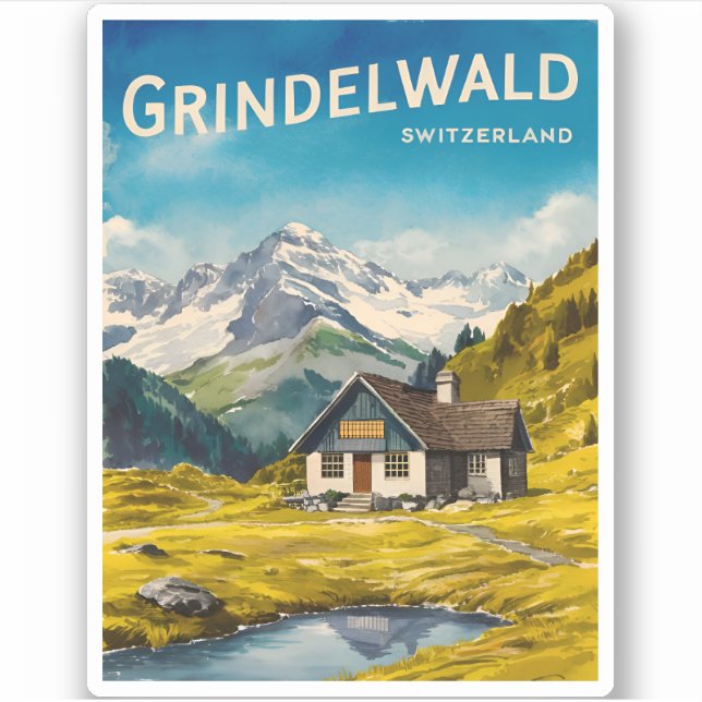 Vintage Reisen Grindelwald Schweiz Alps Ristorante Aufkleber (Vorderseite)
