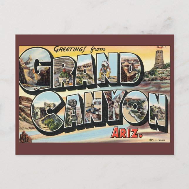 Vintage Reisen Grüße vom Grand Canyon Arizona Postkarte (Vorderseite)