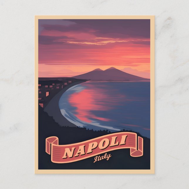 Vintage Reisen Neapel Italien Sunset Retro Landsch Postkarte (Vorderseite)
