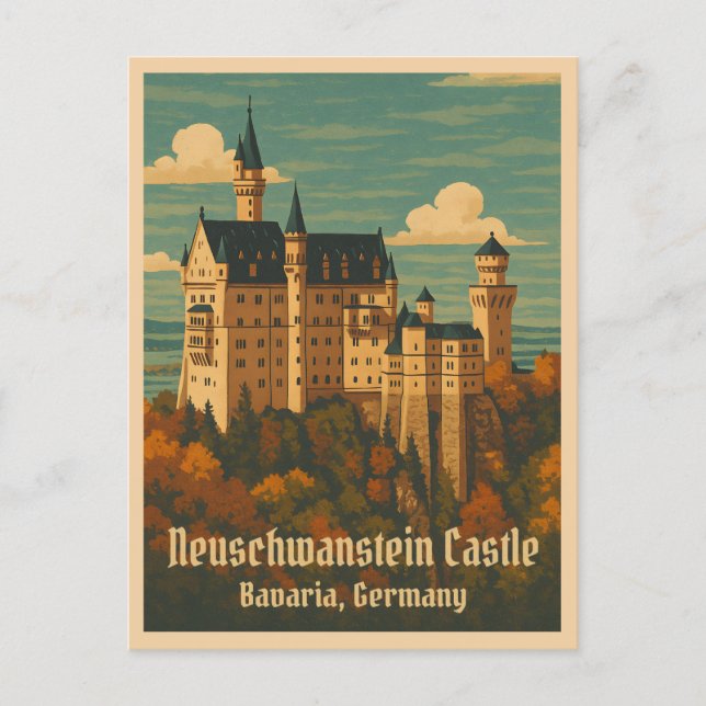 Vintage Reisen Neuschwanstein Schloss Deutschland  Postkarte (Vorderseite)