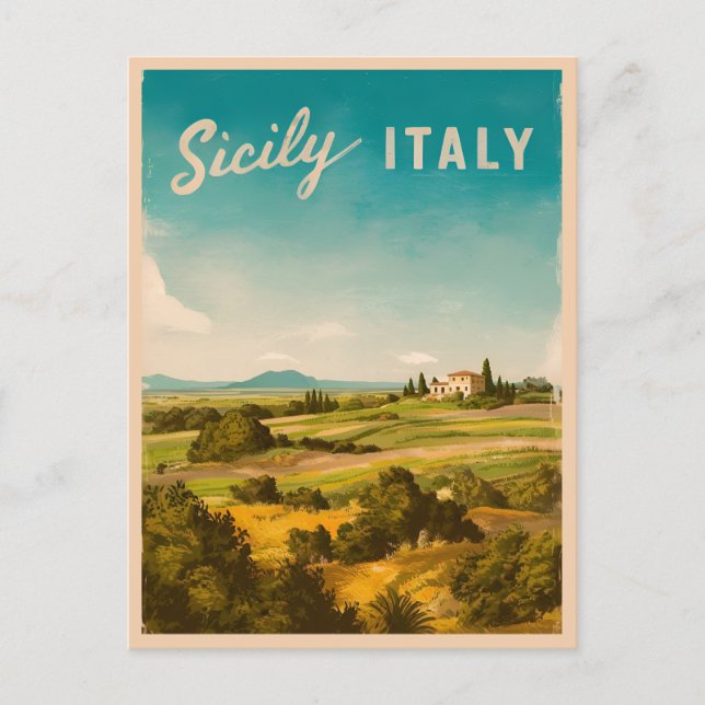 Vintage Reisen Sizilien Italien Retro Landschaftli Postkarte (Vorderseite)