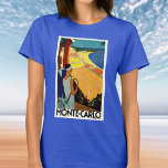 Vintage Reisen, Tennis, Sport, Monte Carlo Monaco T-Shirt<br><div class="desc">Vintage Abbildung des europäischen Reiseplakats oder Gepäcklabels von Monte Carlo in Monaco mit einem Paar Tennisschläger und einem Tennisturnier in der Nähe des Strandes und des wunderschönen blauen Mittelmeers. Liebe und Romantik auf den Tennisplätzen. Monte Carlo ist berühmt für sein Casino Le Grand Casino.</div>