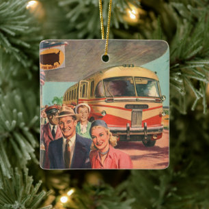 Vintage Reisende am Busbahnhof Keramikornament