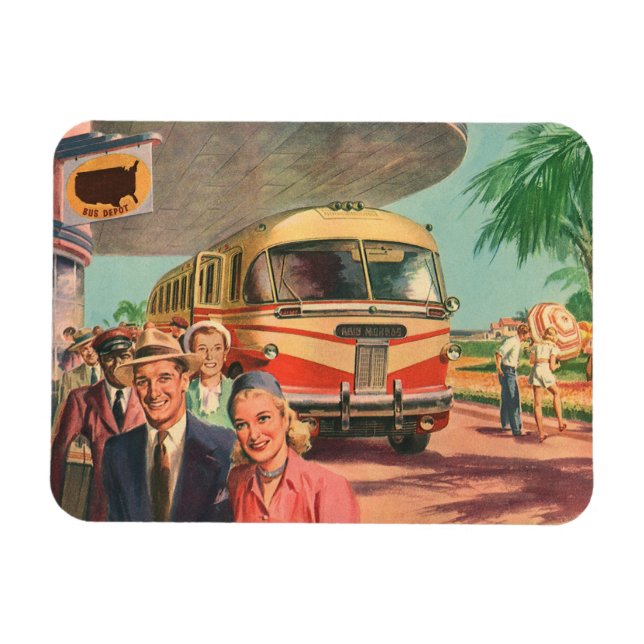 Vintage Reisende am Busbahnhof Magnet (Horizontal)