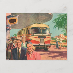 Vintage Reisende am Busbahnhof Postkarte