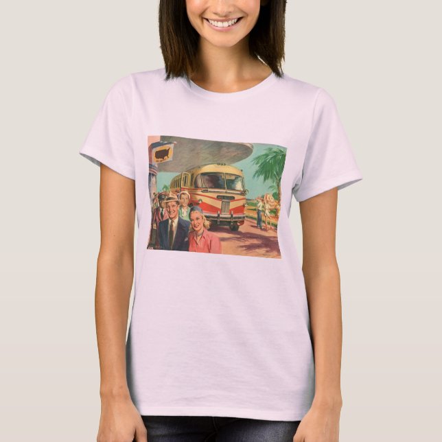 Vintage Reisende am Busbahnhof T-Shirt (Vorderseite)