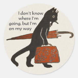 Vintage Reisende Schwarze Katze Runde Aufkleber
