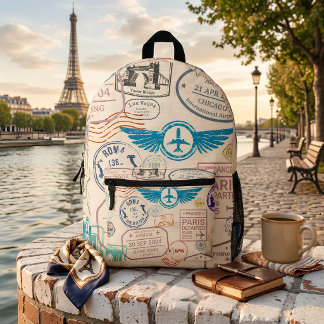 Vintage Reisepass-Reise-Stempel-Collage-Rucksack Bedruckter Rucksack