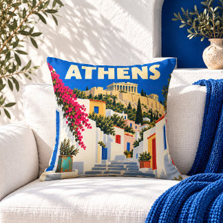 Vintage-Reiseplakat Athen Griechenland Kissen