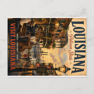 Vintage-Reiseplakat aus Louisiana mit Jazz-Musiker Feiertagspostkarte