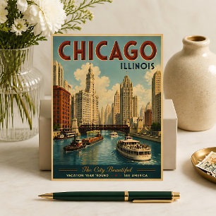 Vintage-Reiseplakat Chicago Illinois Postkarte