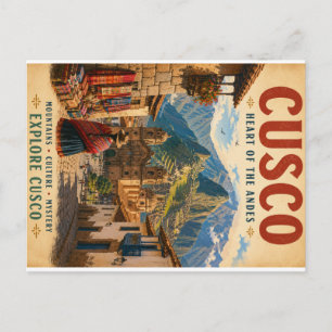 Vintage-Reiseplakat Cusco Peru mit Andenberg Feiertagspostkarte