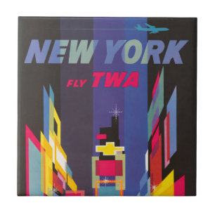 Vintage Reiseplakat, Fliege Twa, New York Fliese