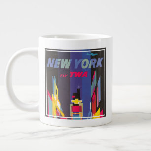 Vintage Reiseplakat, Fliege Twa, New York Jumbo-Tasse