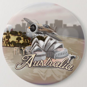 Vintage-Reiseplakat Fliegen Sie nach Australien Button
