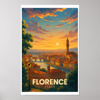 Vintage-Reiseplakat Florenz Italien - Sonnenunterg Poster