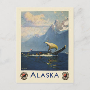 Vintage-Reiseplakat für Alaska Northern Pacific Postkarte