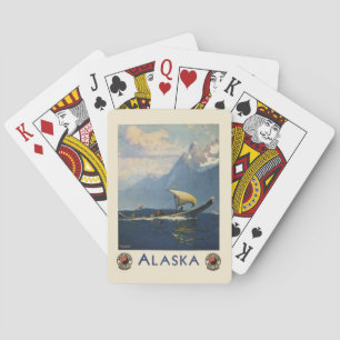 Vintage-Reiseplakat für Alaska Northern Pacific Spielkarten