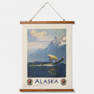 Vintage-Reiseplakat für Alaska Northern Pacific Wandteppich Mit Holzrahmen