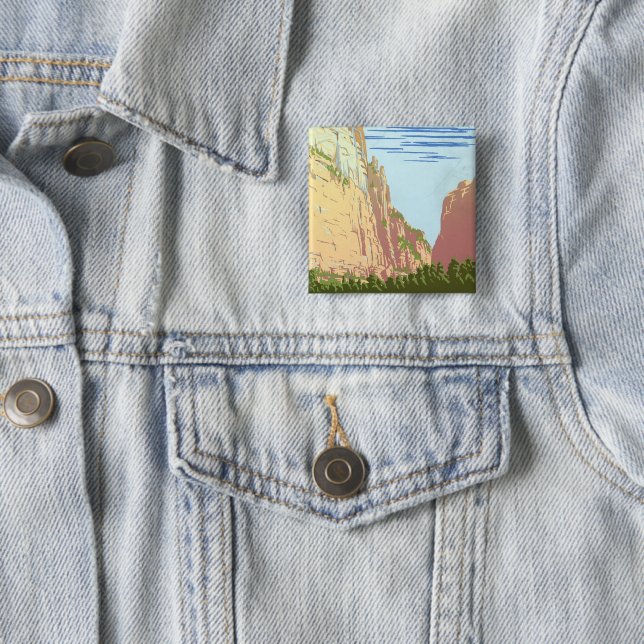 Vintage Reiseplakat für den Zion Nationalpark Button (Beispiel)