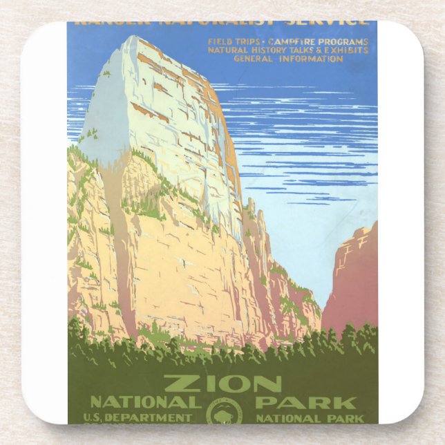 Vintage Reiseplakat für den Zion Nationalpark Getränkeuntersetzer (Vorderseite)