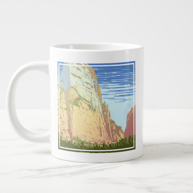 Vintage Reiseplakat für den Zion Nationalpark Jumbo-Tasse (Links)
