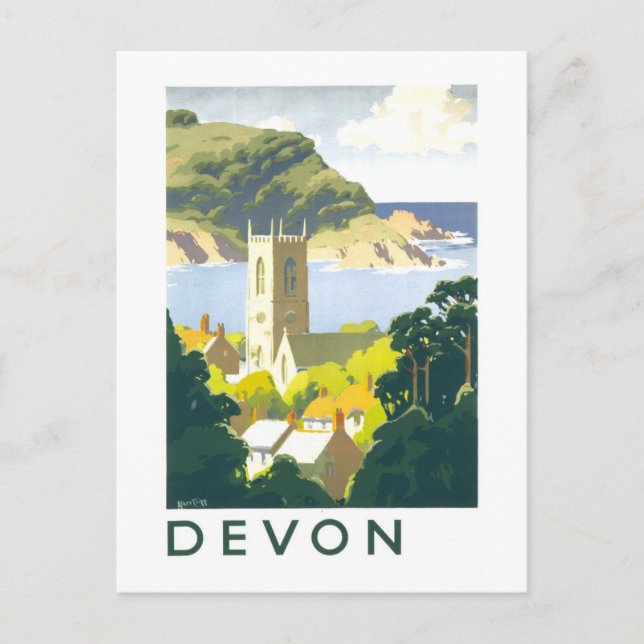Vintage-Reiseplakat für Devon England Postkarte (Vorderseite)