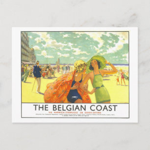 Vintage-Reiseplakat für die belgische Küste Postkarte