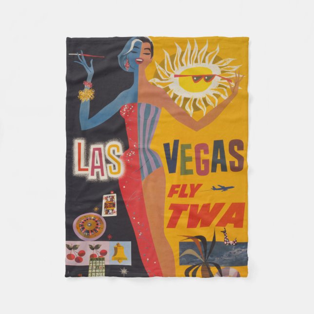 Vintage Reiseplakat für Flug nach Las Vegas Fleecedecke (Vorderseite)