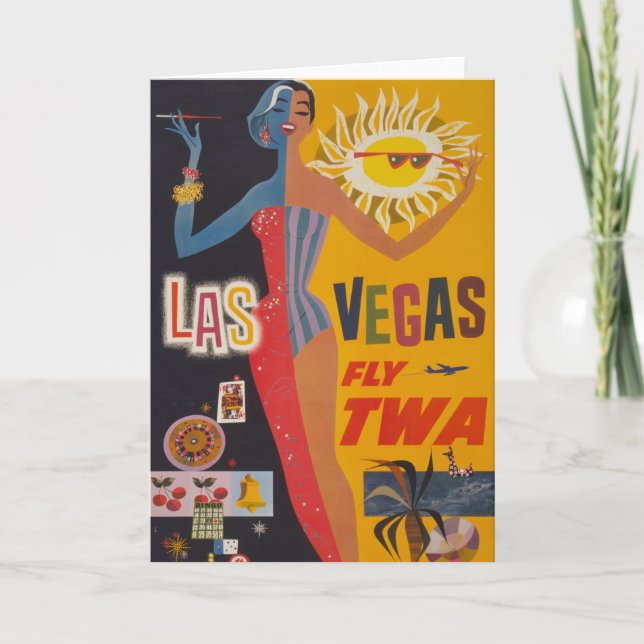 Vintage Reiseplakat für Flug nach Las Vegas Karte (Vorderseite)