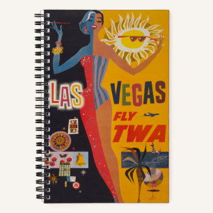 Vintage Reiseplakat für Flug nach Las Vegas Notizbuch