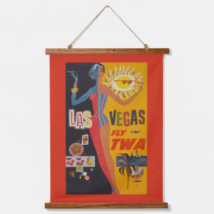 Vintage-Reiseplakat für Flüge mit Twa nach Las Veg Wandteppich Mit Holzrahmen