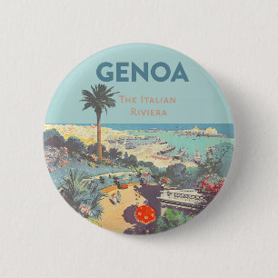 Vintage-Reiseplakat für Genua, Italienische Rivier Button