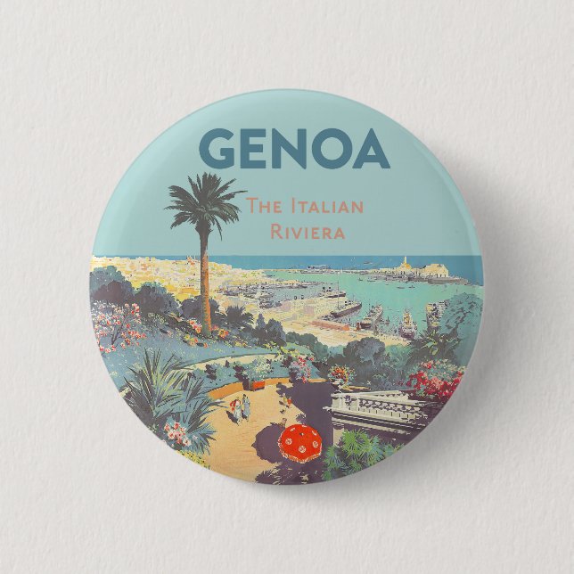 Vintage-Reiseplakat für Genua, Italienische Rivier Button (Vorderseite)