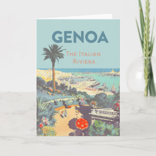 Vintage-Reiseplakat für Genua, Italienische Rivier Karte