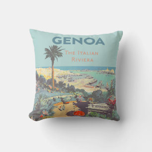 Vintage-Reiseplakat für Genua, Italienische Rivier Kissen