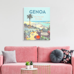 Vintage-Reiseplakat für Genua, Italienische Rivier Leinwanddruck