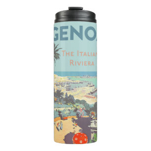Vintage-Reiseplakat für Genua, Italienische Rivier Thermosbecher