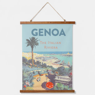 Vintage-Reiseplakat für Genua, Italienische Rivier Wandteppich Mit Holzrahmen
