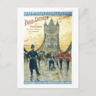 Vintage-Reiseplakat für London und Paris Postkarte
