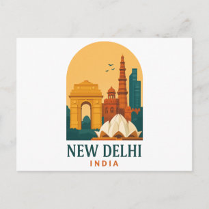 Vintage-Reiseplakat für Neu-Delhi, Indien, Postkar Postkarte