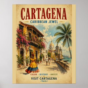 Vintage-Reiseplakat-Illustration aus Cartagena, Fa Poster